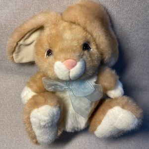 - Vintage Bunny Rabbit Plush Beige Brown  Hard Stuffed Animal